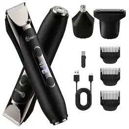HATTEKER - 4-in-1 Men's Body Groomer, Dual-Head Trimmer & Shaver, IPX7 Waterproof, USB Rechargeable, LED Display