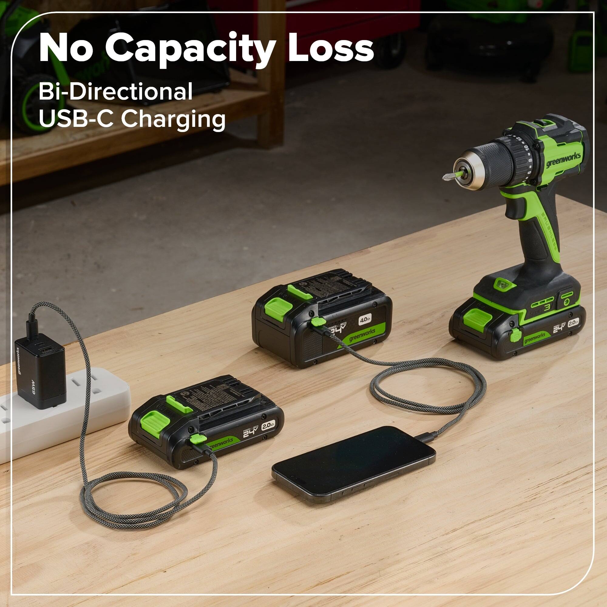 No Capacity Loss  
Bi-Directional USB-C Charging