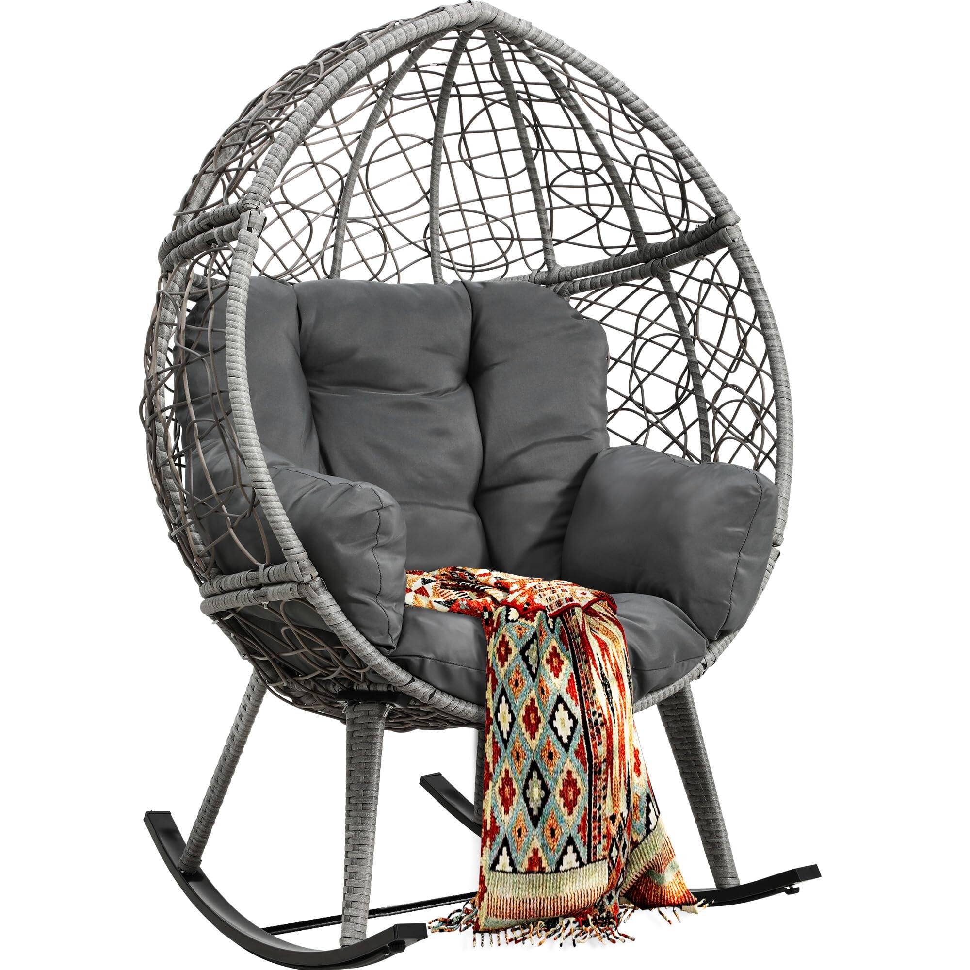 Alt View 6. Fabibe - Wicker Rocking Egg Chair with Cushioned Comfort, Patio Rocker 250lb Capacity, Anti-Slip, All-Weather Resilient... - Grey.