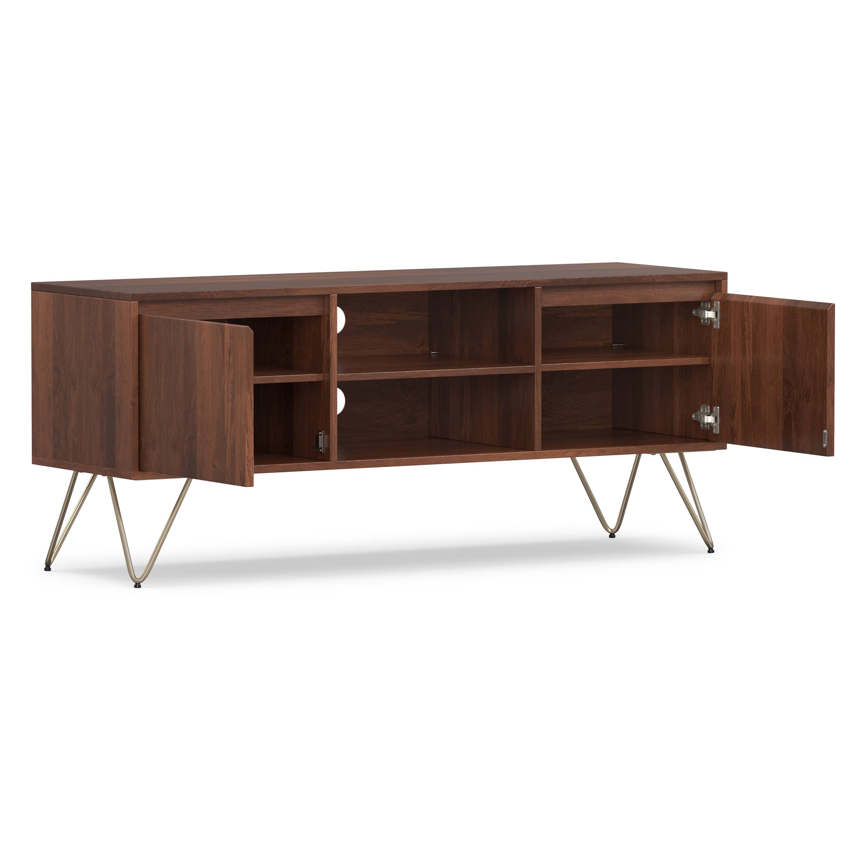 Alt View 1. Simpli Home - Hunter SOLID MANGO WOOD TV Media Stand in Umber Brown, Gold For TVs up to 65 inches - Umber Brown, Gold.