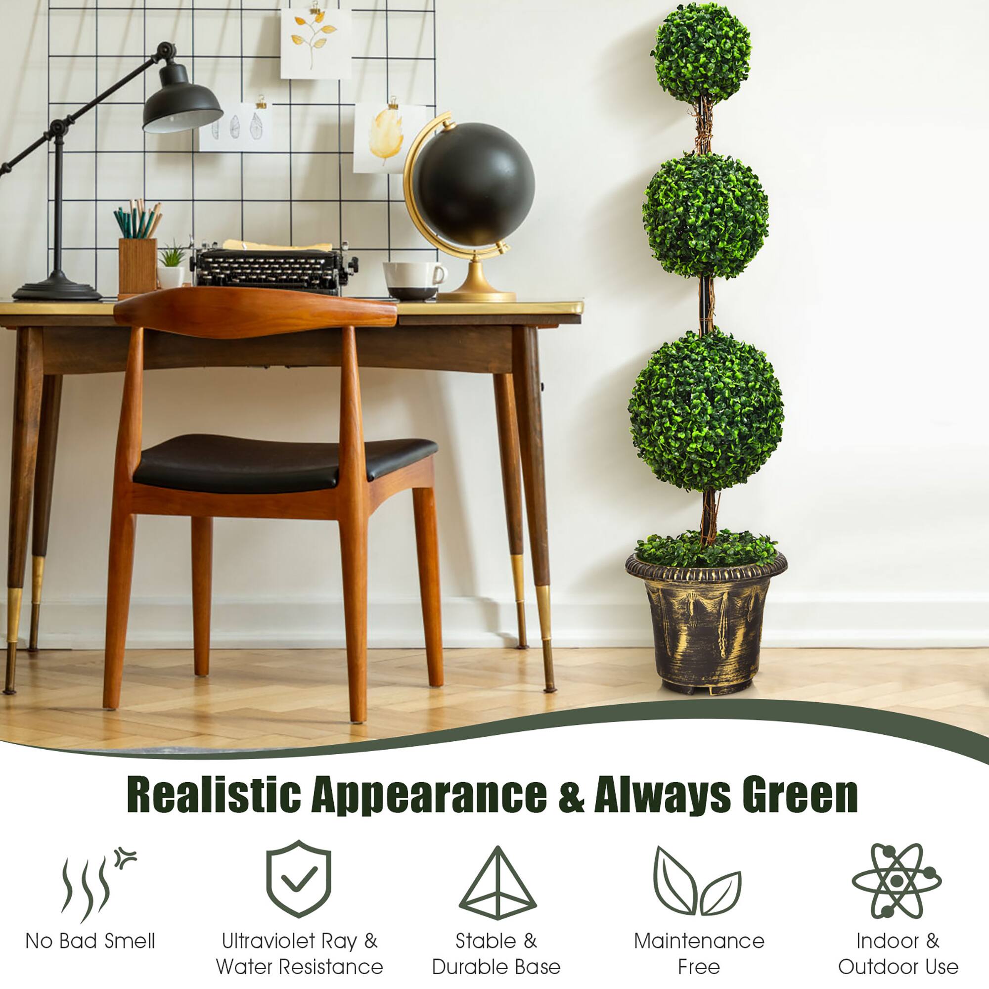 Realistic Appearance & Always Green  
No Bad Smell  
Ultraviolet Ray & Water Resistance  
Stable & Durable Base  
Maintenance Free  
Indoor & Outdoor Use