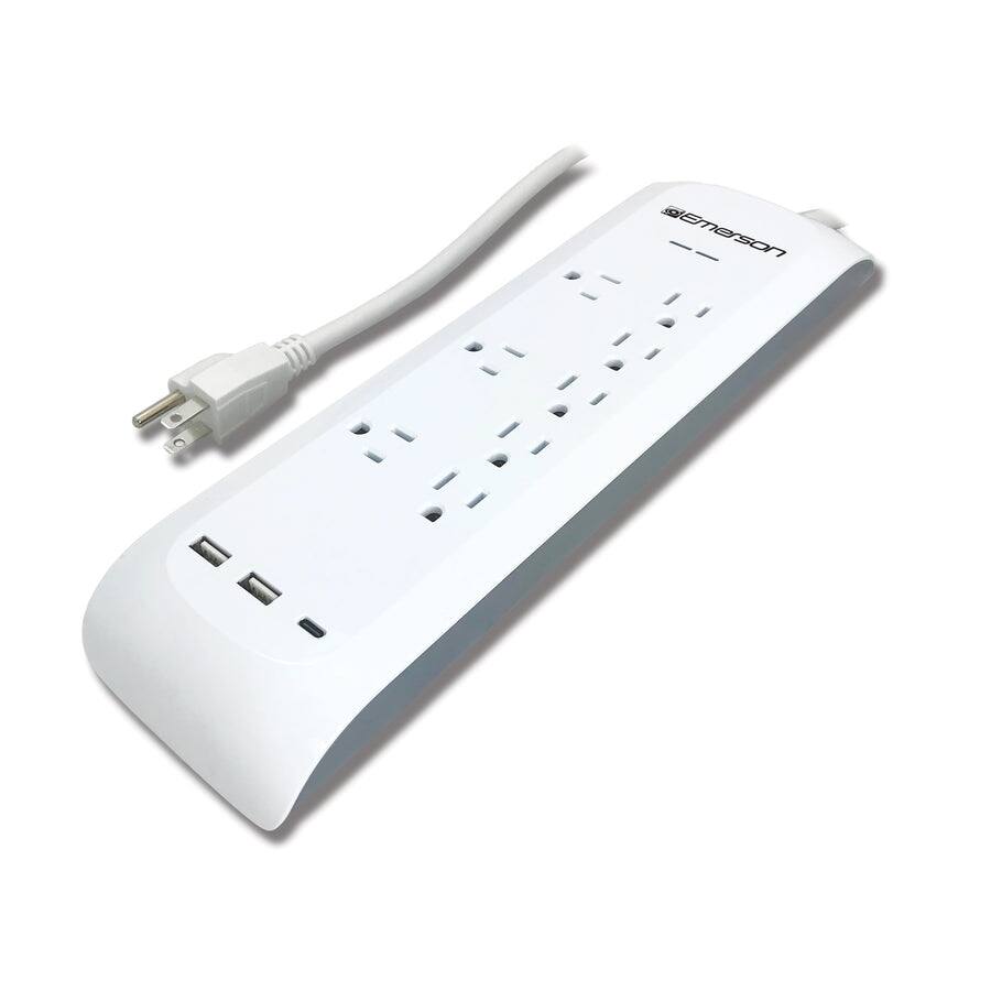 Alt View 3. Emerson - Emerson 11-in-1 Multi-Outlet Surge Protector Charging System - White.