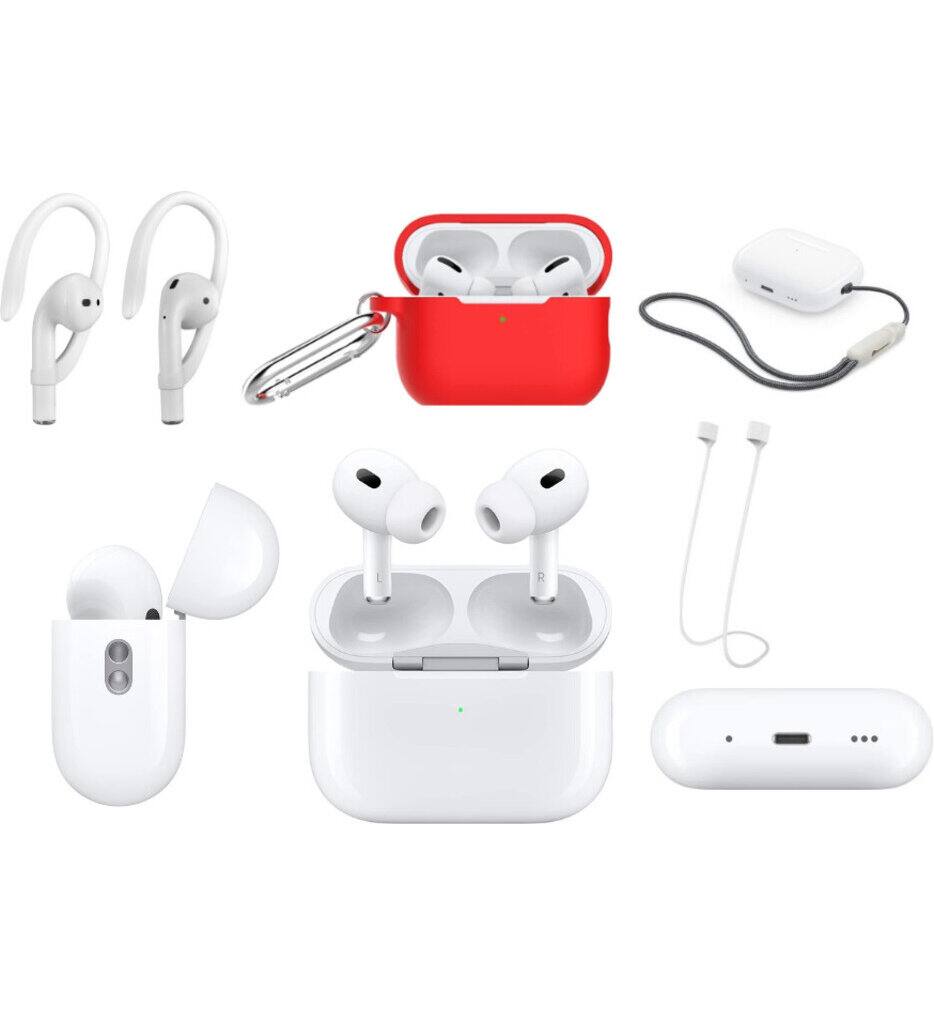 Front. Apple - Apple AirPods Pro (2nd generation) Red Bundle - Multi.
