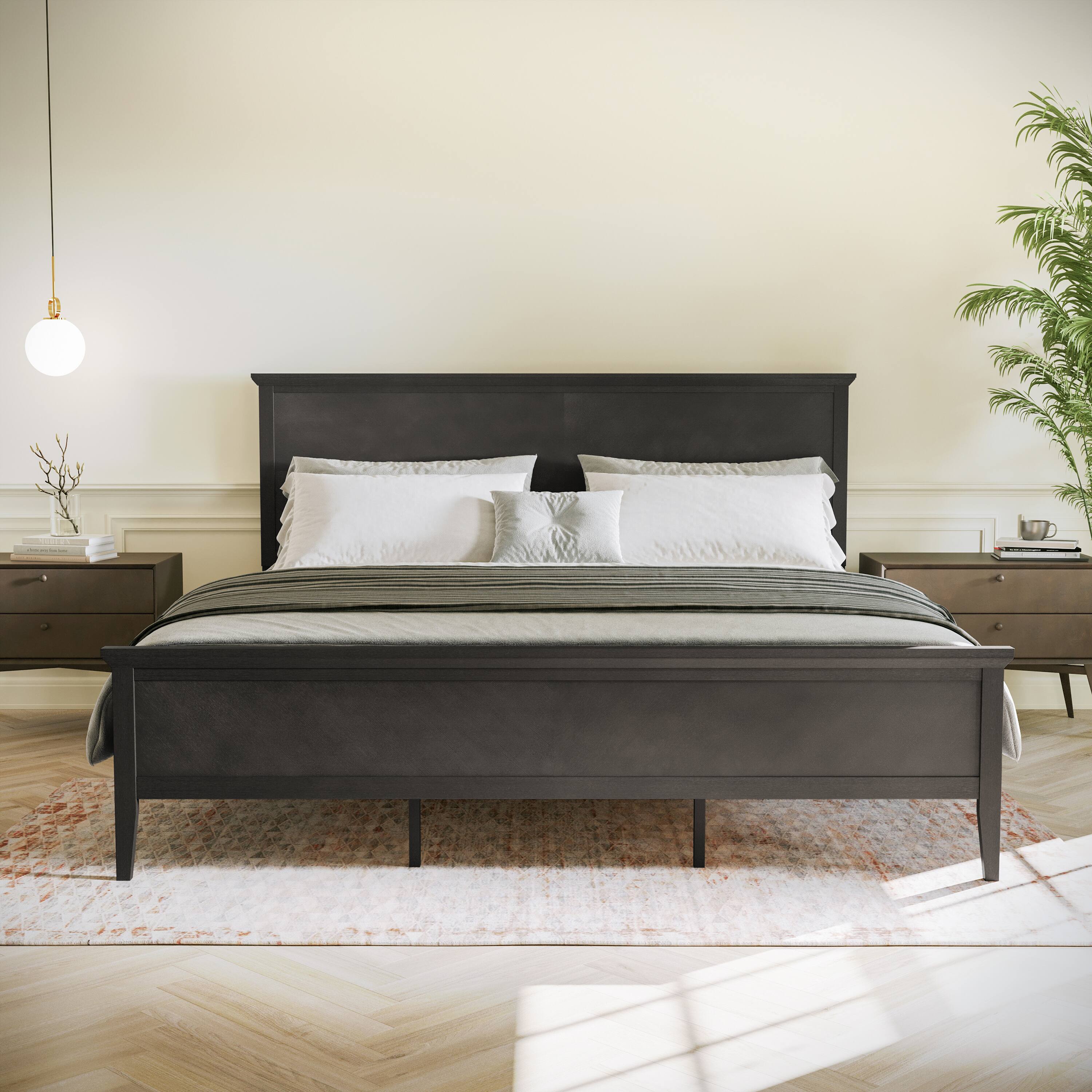 Alt View 1. Flash Furniture - Fiona Dark Gray King Size Solid Wood Platform Bed Frame with Headboard, Footboard, and Slatted Bottom - Gray.