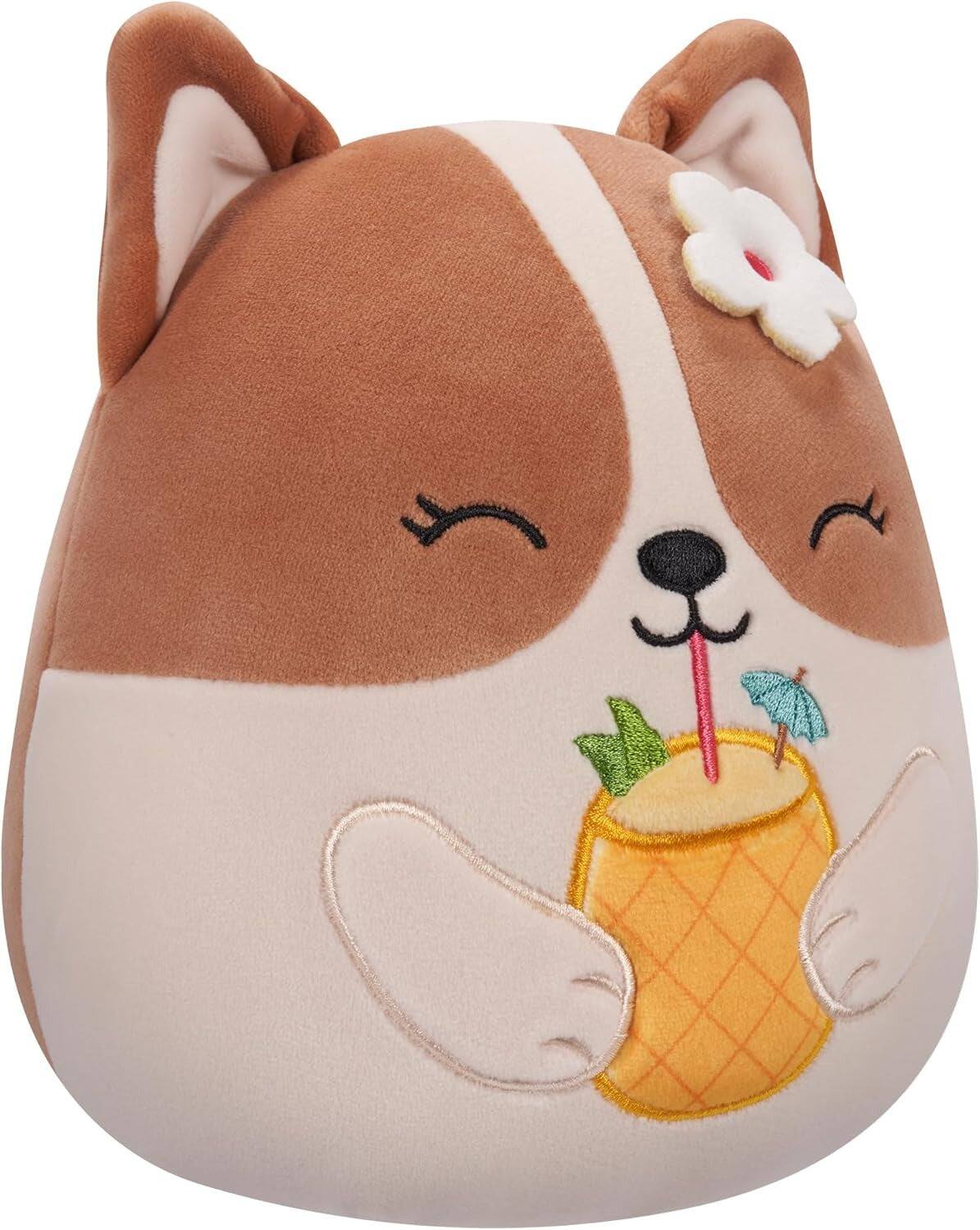 Alt View 4. Jazwares - Squishmallows Original : Regina the Corgi with Pineapple Drink & Flower - 7.5" Inch Plush.