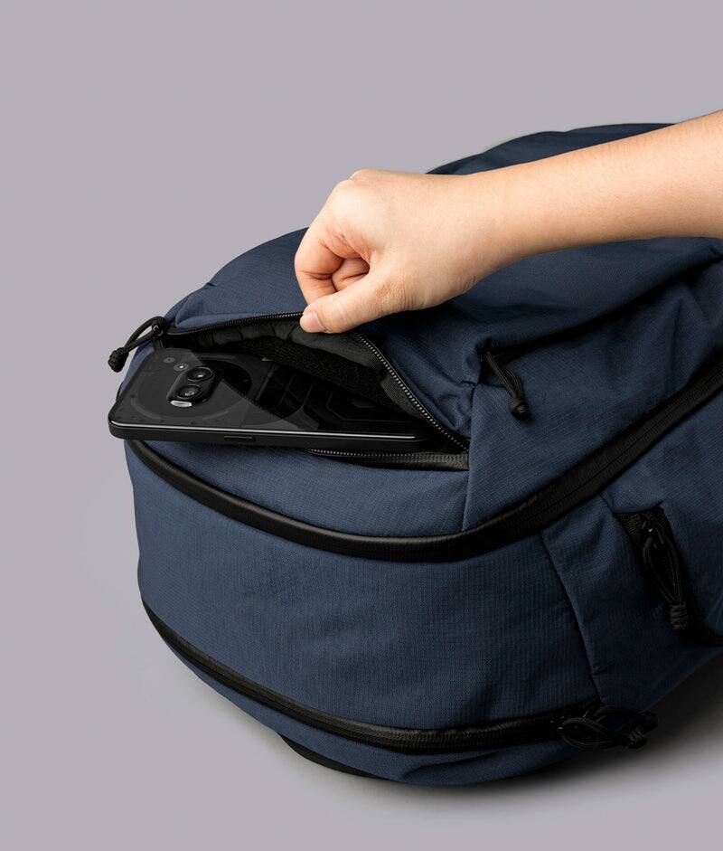 Alt View 7. ALPAKA - Traverse Backpack Laptop Backpack for Men, Backpack with Laptop Compartment (16"), Clamshell Travel Pack, Bottle Sleeve - Moonlight Blue Axoflux 400D Ripstop Nylon.