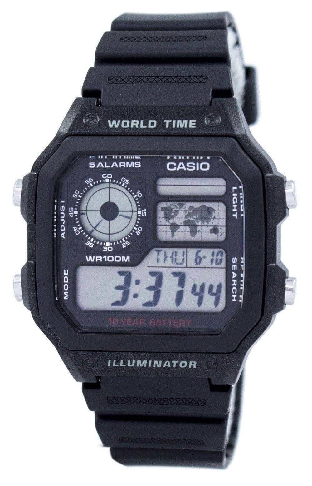 Casio - Youth Illuminator World Time Alarm AE-1200WH-1AV AE1200WH-1AV Men's Watch - Black