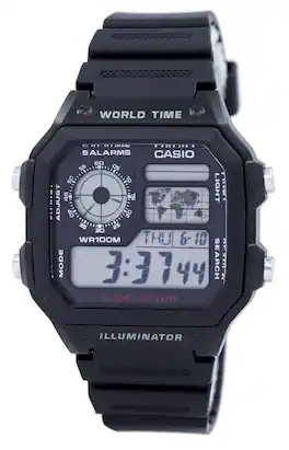 Casio - Youth Illuminator World Time Alarm AE-1200WH-1AV AE1200WH-1AV Men's Watch - Black