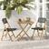 Angle. Costway - 4 Piece Patio Folding Chairs with Woven Rope Seat & High Back Indonesia Teak Wood for Porch - Natural + Black.