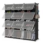 Front. Costway - Portable Shoe Rack Organizer 12-Cube 48 Pair Shoe Shelf Storage Cabinet w/Hook - Black/Translucent.