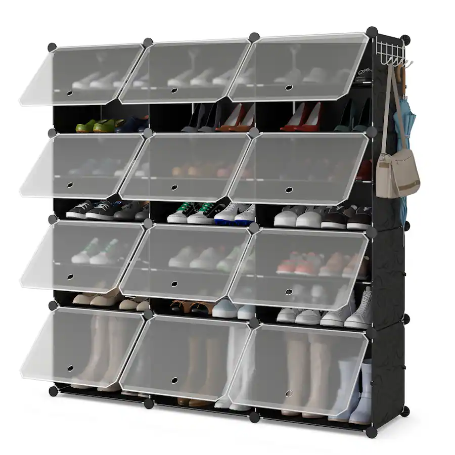 Costway Portable Shoe Rack Organizer 12 Cube 48 Pair Shoe Shelf Storage ...