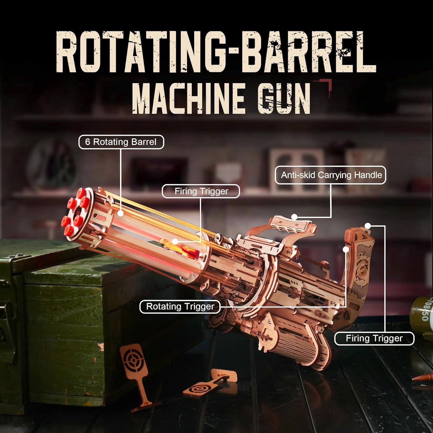 ROTATING-BARREL MACHINE GUN

- 6 Rotating Barrel
- Firing Trigger
- Anti-skid Carrying Handle
- Rotating Trigger
- Firing Trigger

"708-50