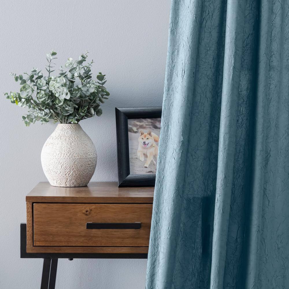 Angle. Ellis Curtain - Ellis Curtain Portland Crushed Taffeta Rod Pocket Tailored Panel - 48x84" Blue - Blue.