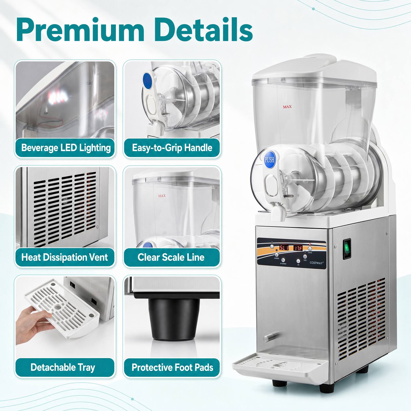 Premium Details

- Beverage LED Lighting
- Easy-to-Grip Handle
- Heat Dissipation Vent
- Clear Scale Line
- Detachable Tray
- Protective Foot Pads
