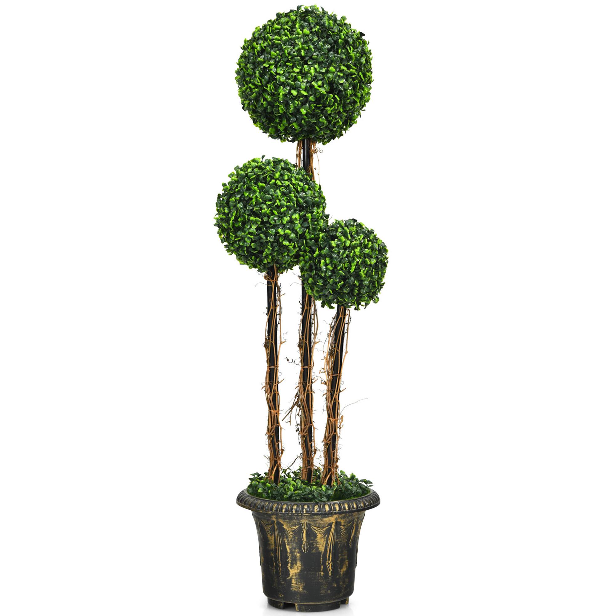 Alt View 4. Gymax - Gymax 4 Ft Artificial Topiary Tree Fake Triple Ball Plant Home Office Decoration - Green.