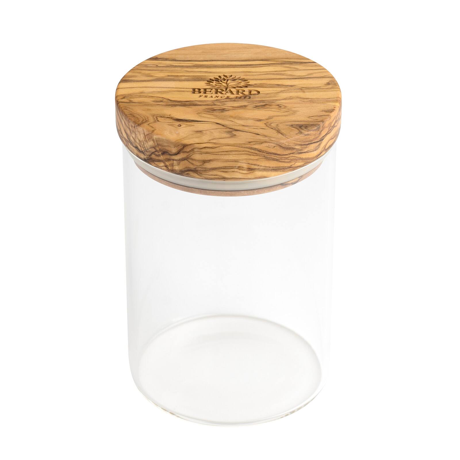 Berard - Glass Storage Jar With Olive Wood Lid, 20-ounce - Brown