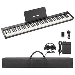 GARVEE - 88 Key Full Size Portable Electronic Keyboard Piano Set Built-in Speakers,Digital Piano - Black and White