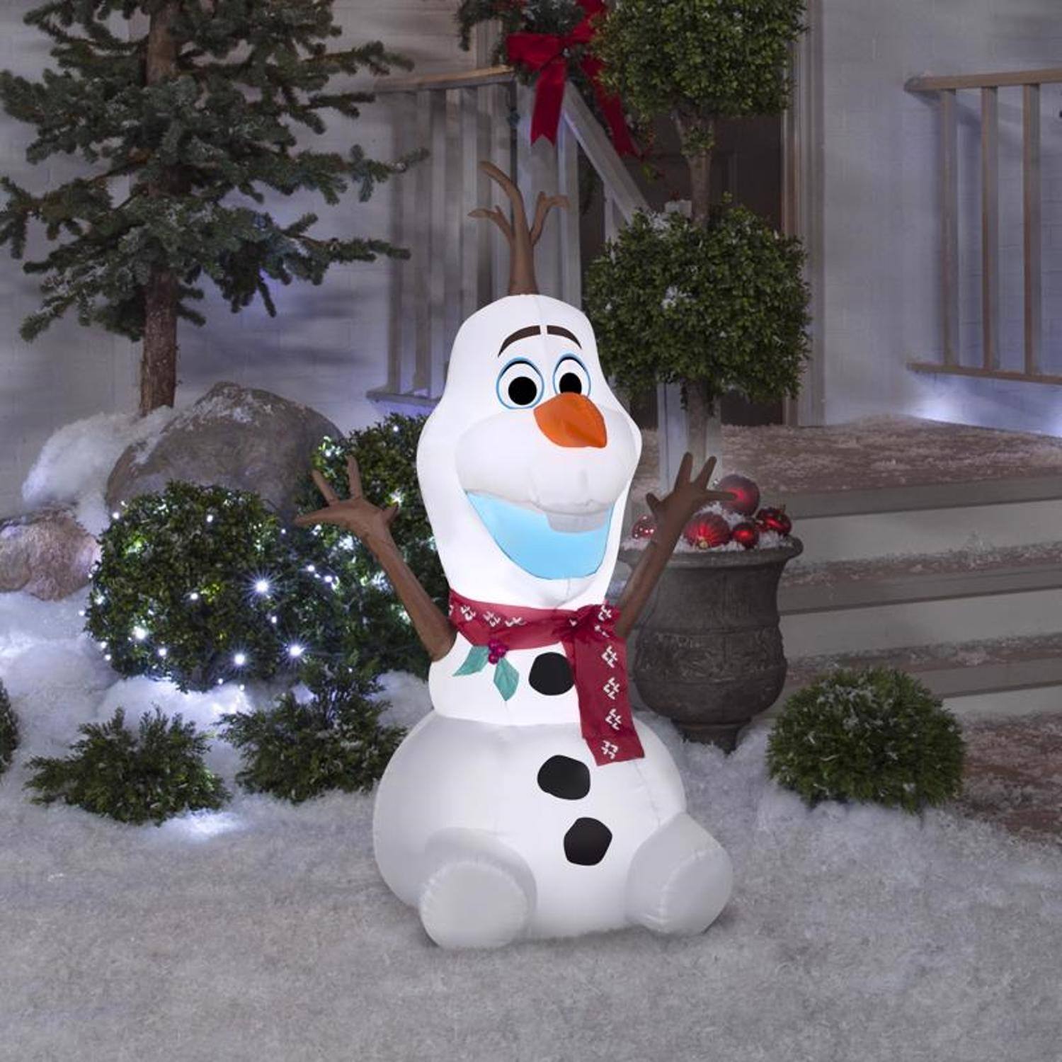 Angle. Disney - Disney Airblown Christmas Inflatable Olaf with Red Scarf 48 in. Inflatable - Multicolored.