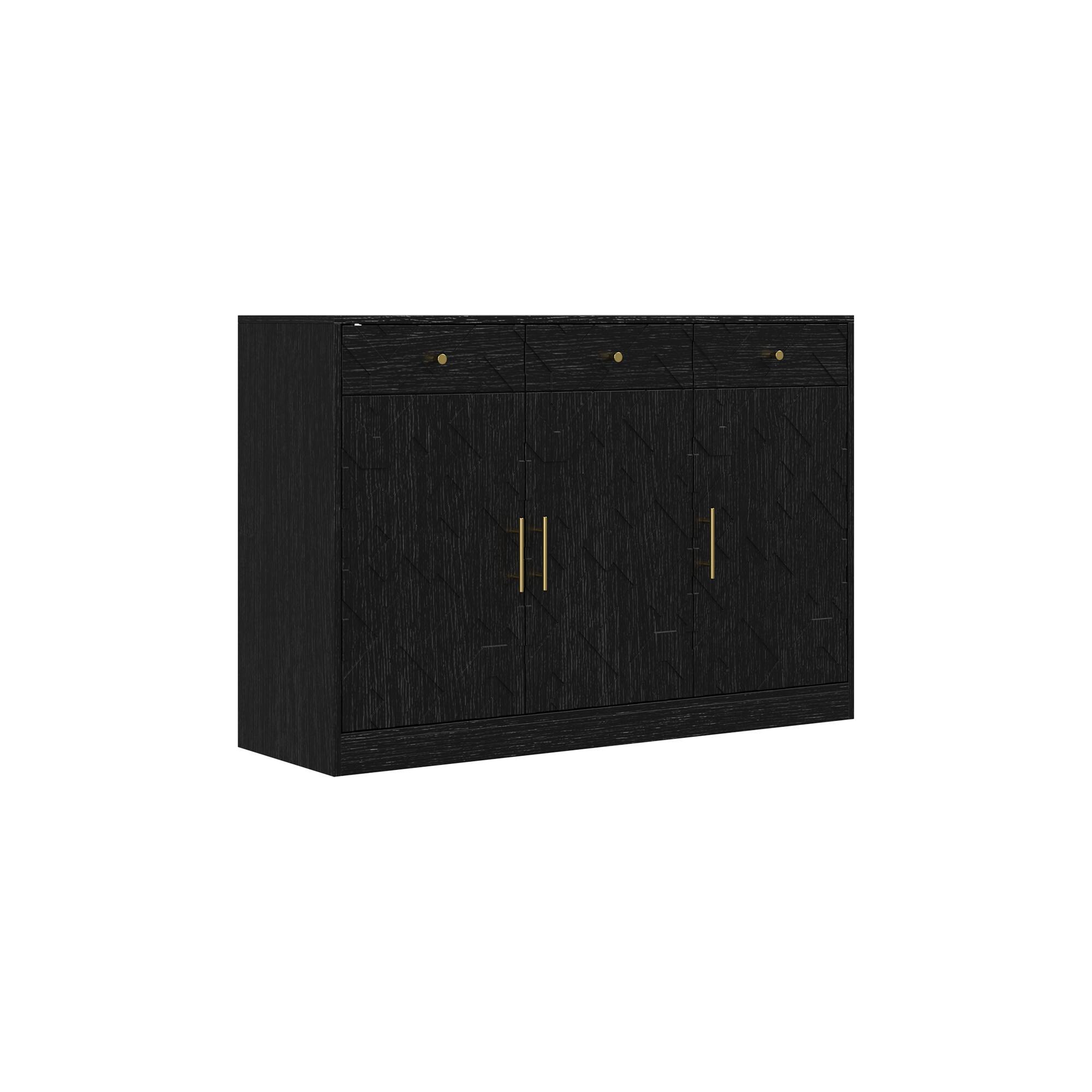 Angle. Famapy - Famapy Modern Patterned Storage Cabinet with Anti - Tip & Metal Handles - Black.