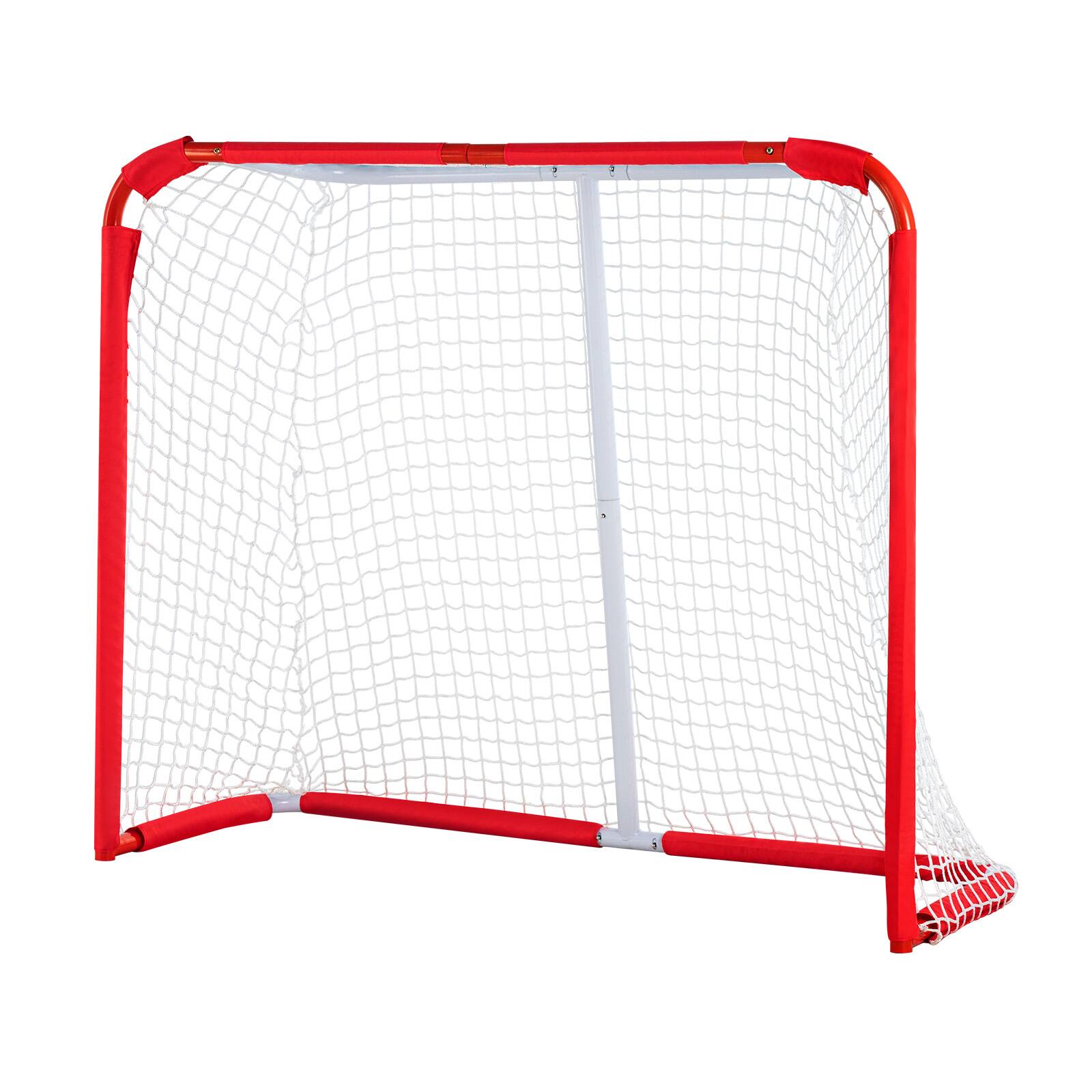 VEVOR - Youth Street Hockey Net, Indoor Outdoor Steel Hockey Goal, Portable Lightweight Youth Street + Roller,54" x 44" - Red,White