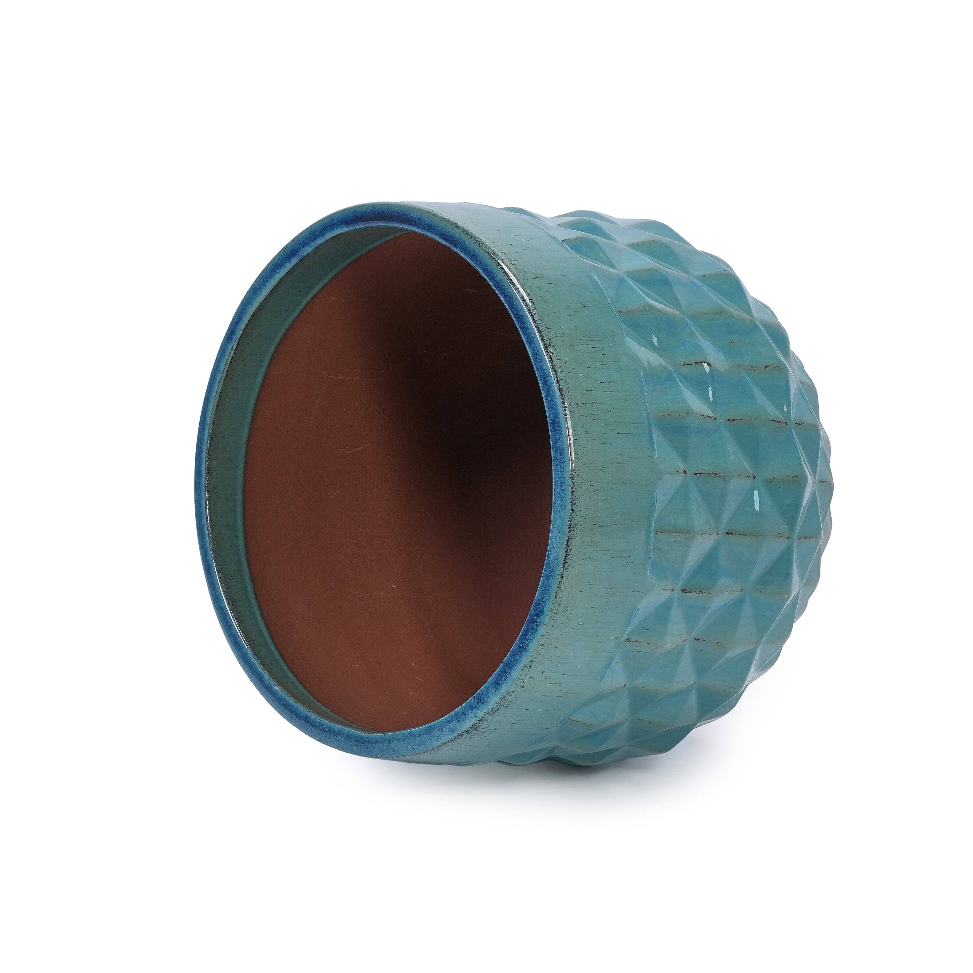 Alt View 9. Loheer - Loheer Ceramic Planter Set, Hand Glazed Teal Planter Set of 3 with Drainage Holes for Patio Herbs Succulents.