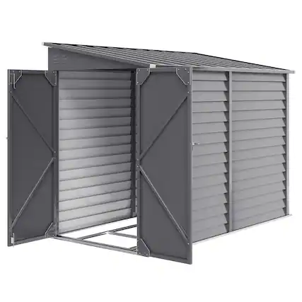 Front. Outsunny - x 9' Outdoor Storage Shed, Lean to Metal Shed with Foundation Kit, Lockable Doors and Gloves for Patio - Gray.