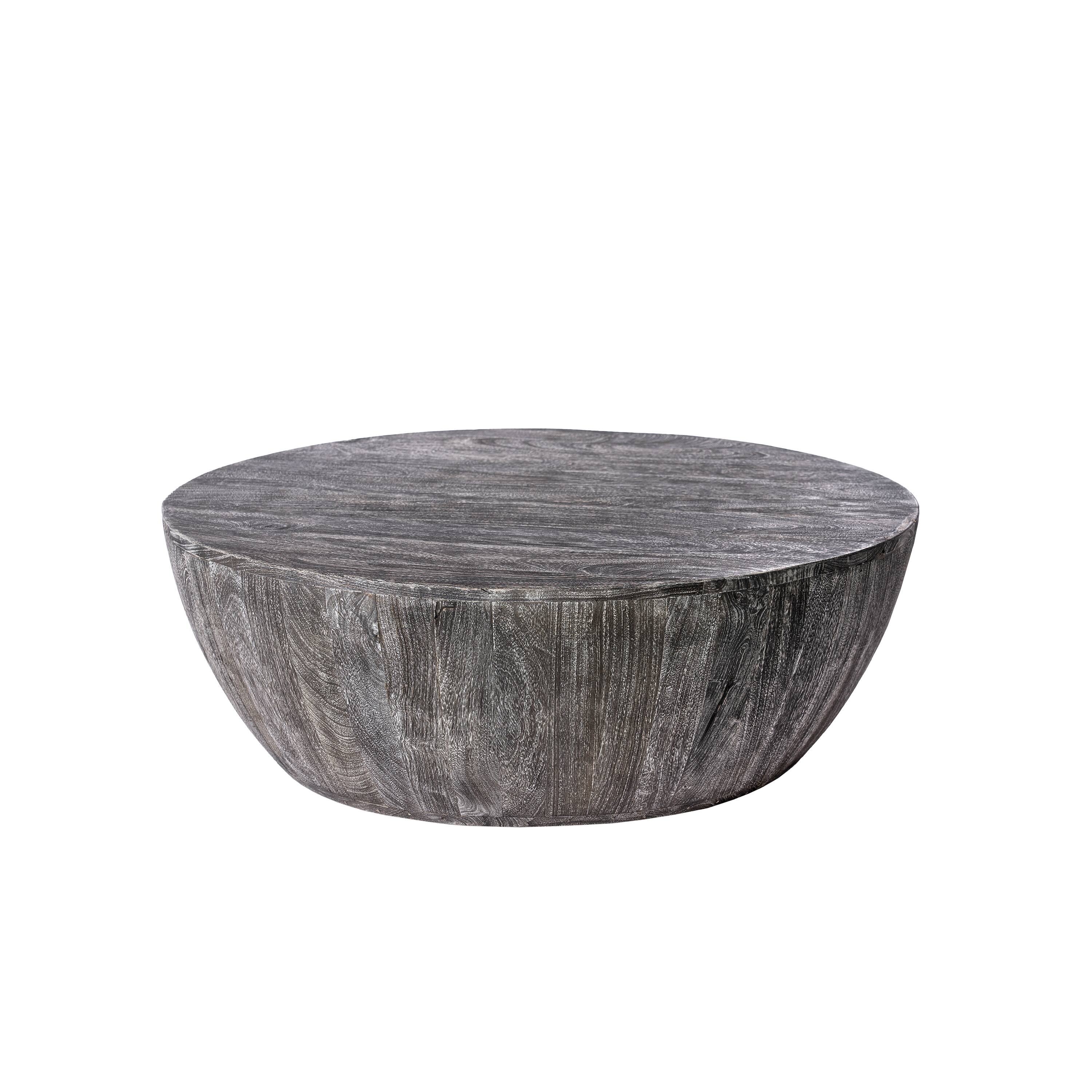 Manhattan Lane - Arthur 36 Inch Farmhouse Style Handcrafted Mango Wood Coffee Table, Round Drum Shape - Sandblasted Black