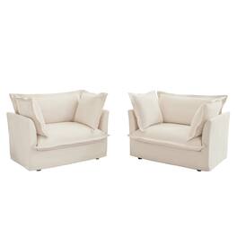 Boyel Living - Set of 2 Slipcovered Deep Seat Armchairs with Large Cushions - Cream
