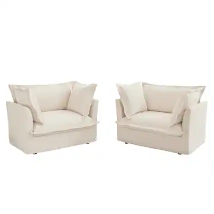 Front. Boyel Living - Set of 2 Slipcovered Deep Seat Armchairs with Large Cushions - Cream.