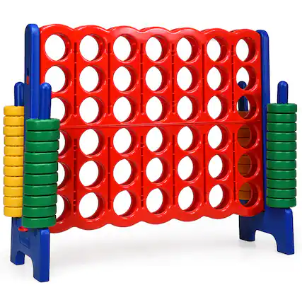 Front. Gymax - Gymax Kids Adults Jumbo 4-to-Score Game Set Giant 4 in A Row w/ 42 Jumbo Rings - Red.