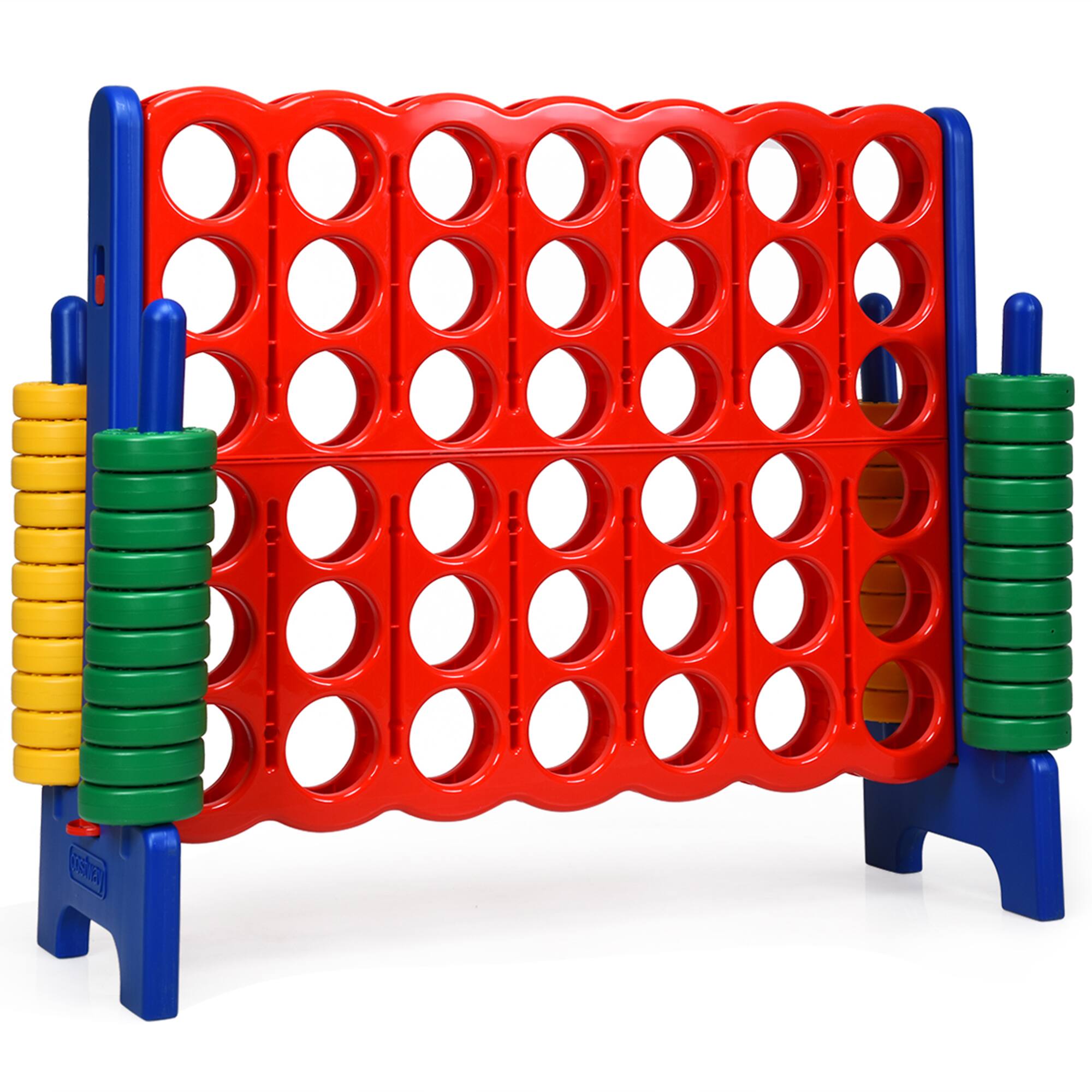 Front. Gymax - Gymax Kids Adults Jumbo 4-to-Score Game Set Giant 4 in A Row w/ 42 Jumbo Rings - Red.