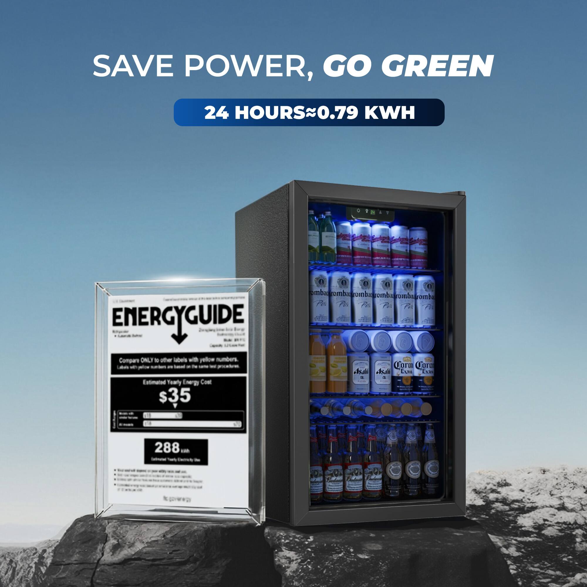 SAVE POWER, GO GREEN  
24 HOURS~0.79 KWH  

ENERGYGUIDE  
Compare ONLY to other labels with yellow numbers.  
Lakeside - pelice - a - Te - nintot  
Estimated Yearly Energy Cost $35  
288 kWh  

Cora Core Asali dka LuM Ex.