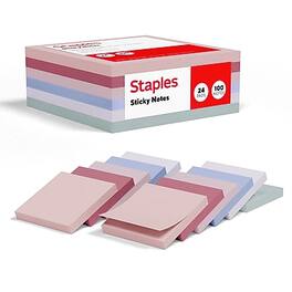 Staples - Sticky Notes, 3" x 3", Ocean Mist Collection, 100 Sheets/Pad, 24 Pads/Pack - Assorted