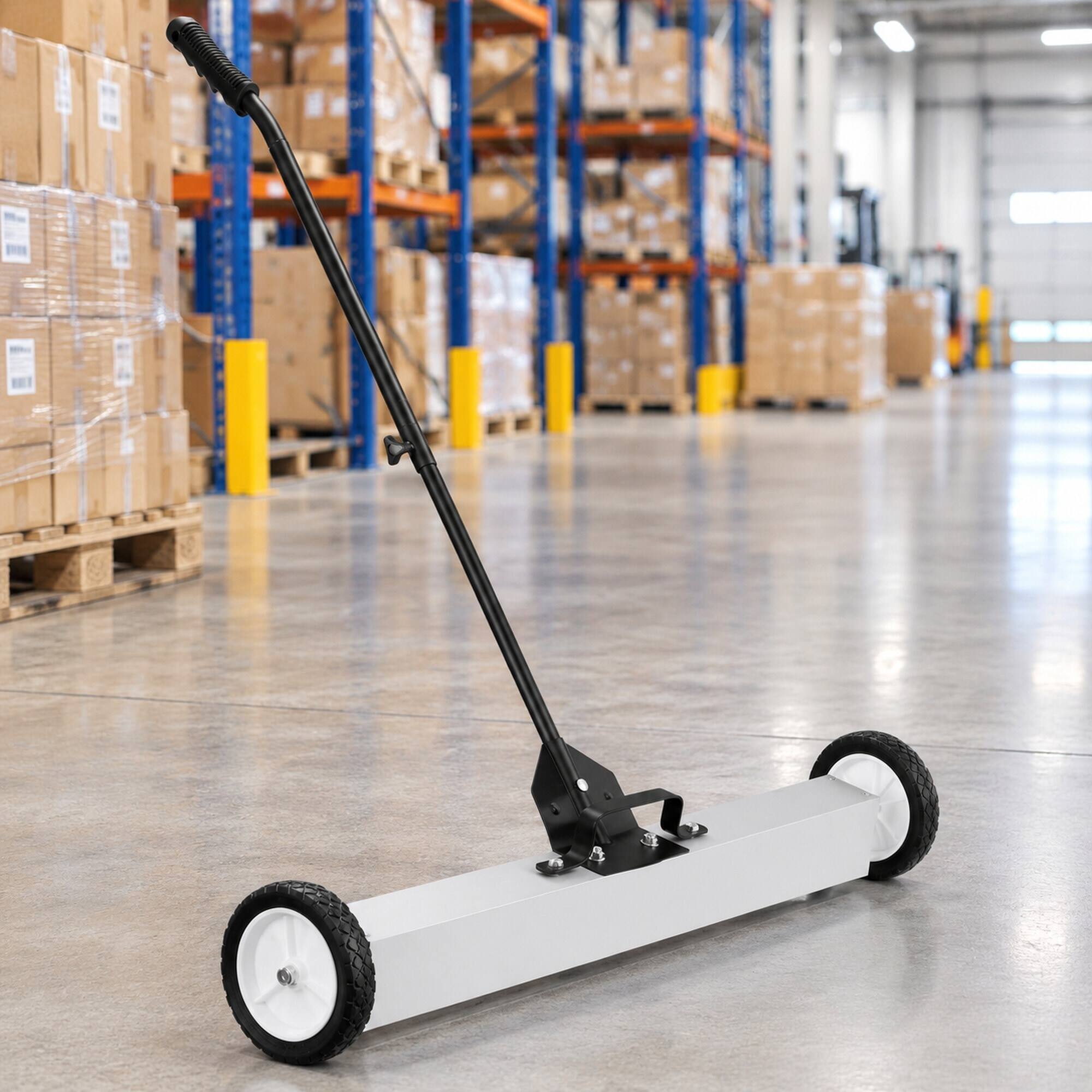 Alt View 1. RYHNUYNE - 55 lbs Rolling Magnetic Sweeper, 36 in Wide Magnet, Telescoping Handle, Push-Type Pickup for Garage Yard - White.