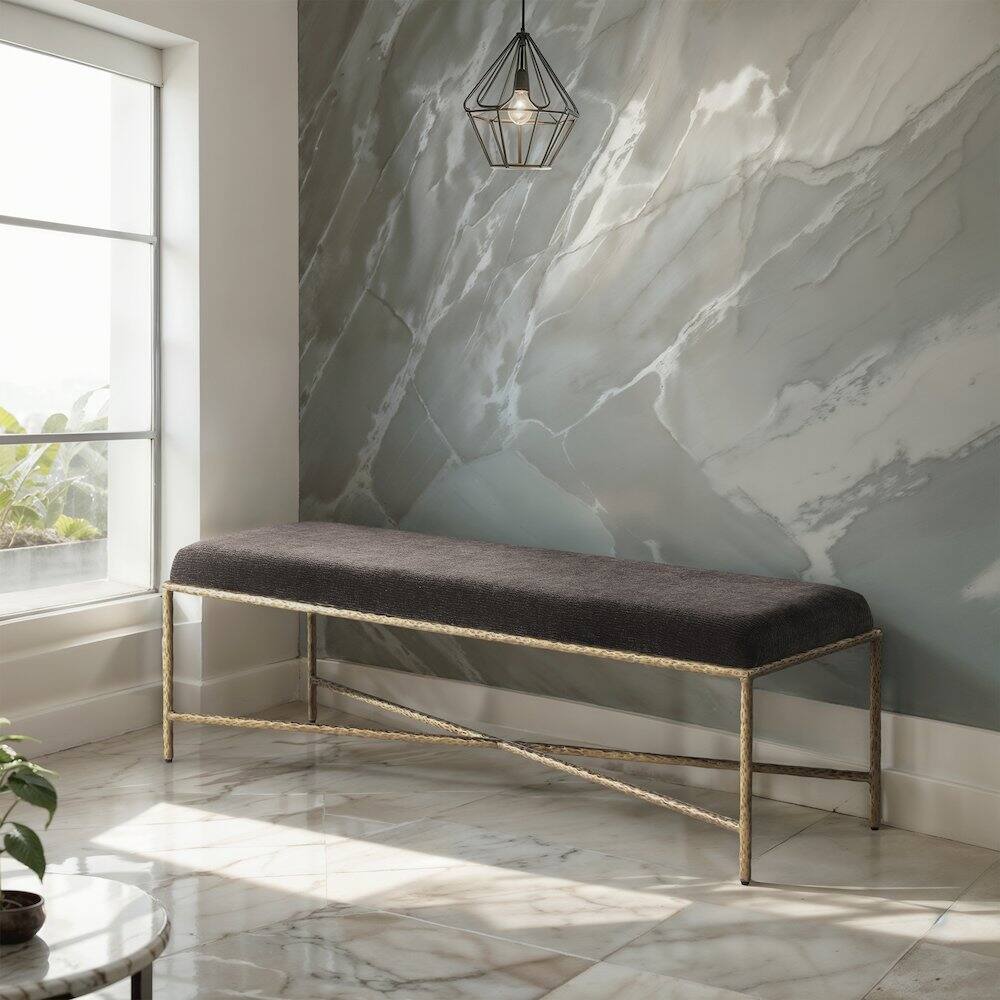 Alt View 1. Meridian Furniture - Valley Brown Chenille Fabric Bench - Brown.