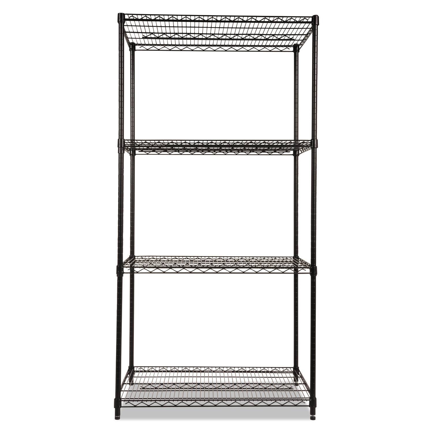 Angle. Alera - NSF Certified Industrial Four-Shelf Wire Shelving Kit, 36w x 24d x 72h, Black - Black.