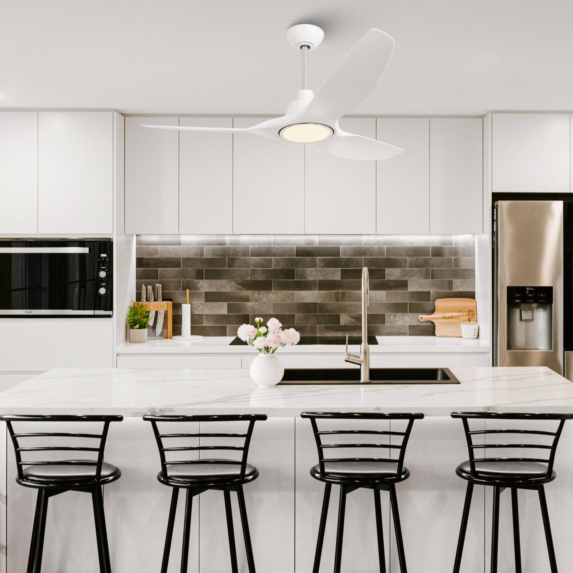 Alt View 1. Parrot Uncle - 52" Modern White Propeller Smart Ceiling Fan with Light and Remote, App Control, Voice Control - White.