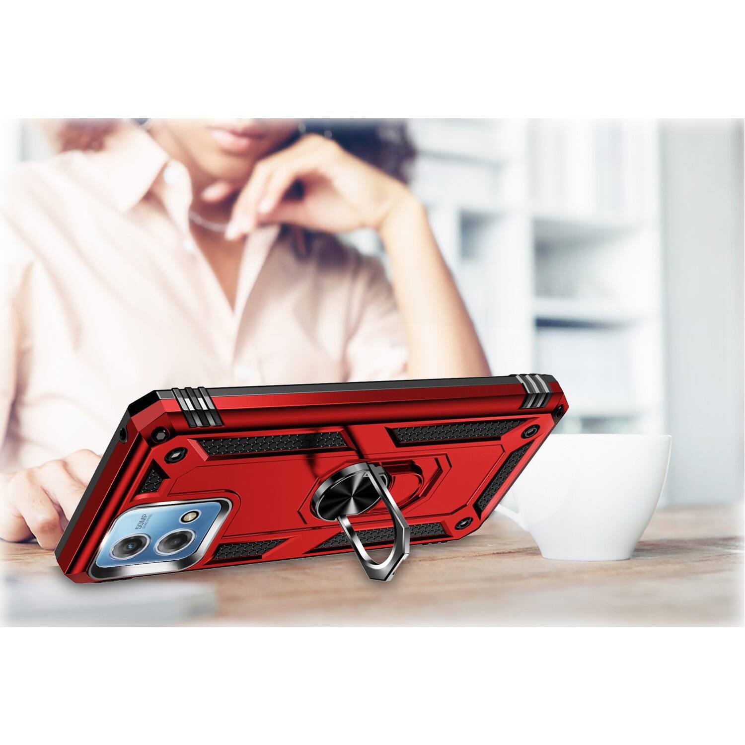 Alt View 15. SaharaCase - Military Kickstand Series with Belt Clip Case for Motorola G Stylus 5G (2023) - Red.