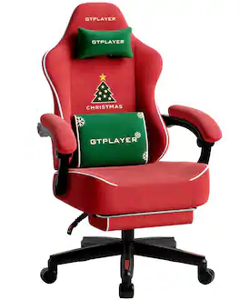 GTPlayer - Gaming Chair with Linkage Armrest Big and Tall Ergonomic High Back Velvet Computer Chair - Christmas