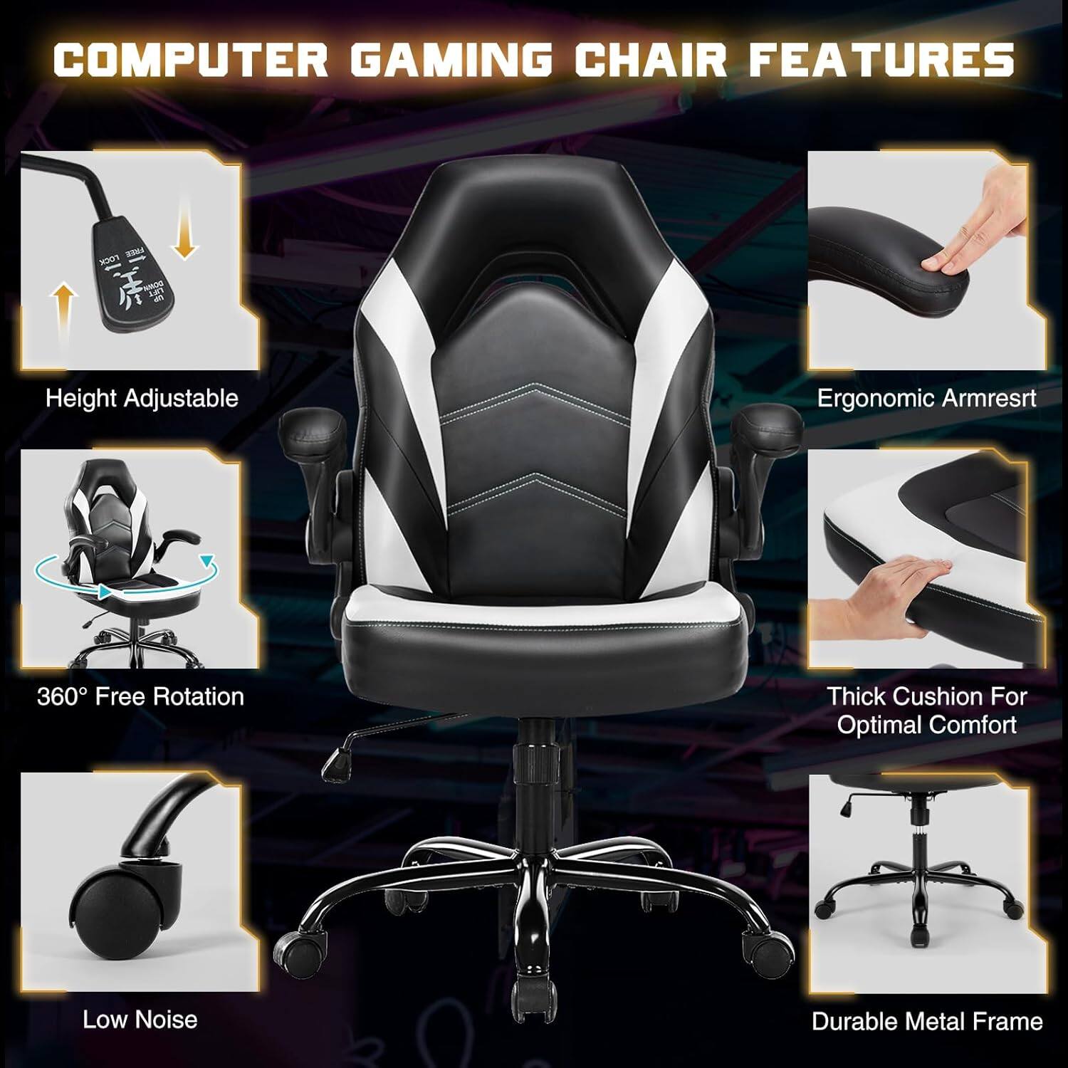 COMPUTER GAMING CHAIR FEATURES

- Height Adjustable
- Ergonomic Armrest
- 360° Free Rotation
- Thick Cushion For Optimal Comfort
- Low Noise
- Durable Metal Frame