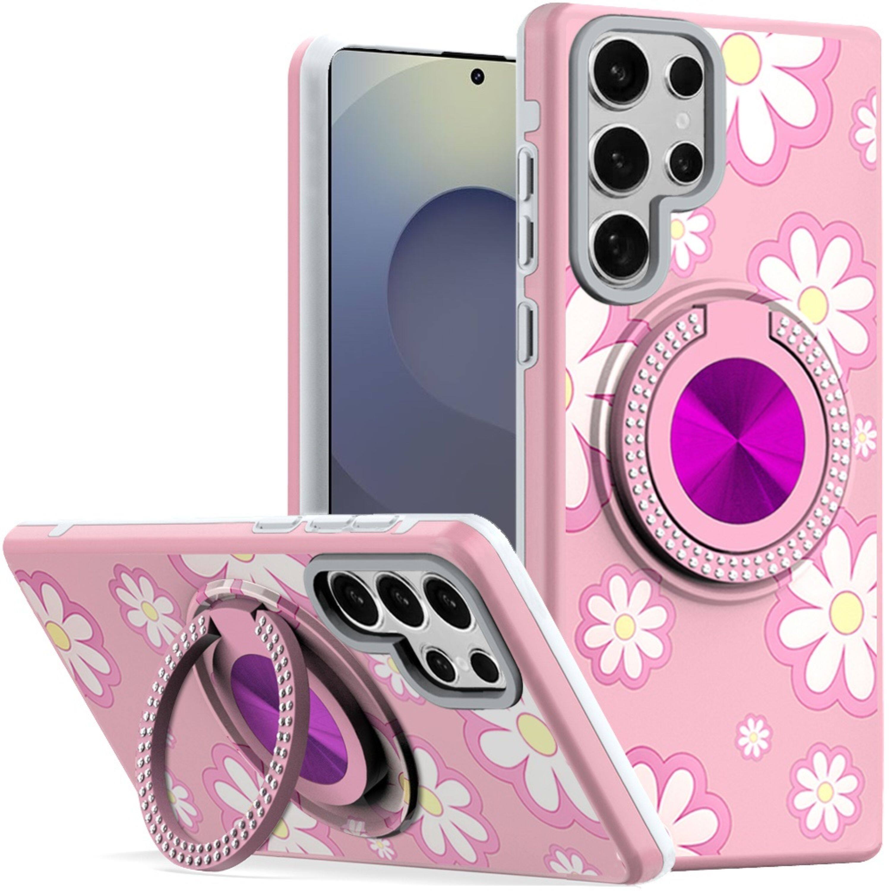 Front. Kitcheniva - Printed Design Case With Bling 360 Stand Plus Tempered Glass For Samsung S25 Ultra Floral D - Multicolor.