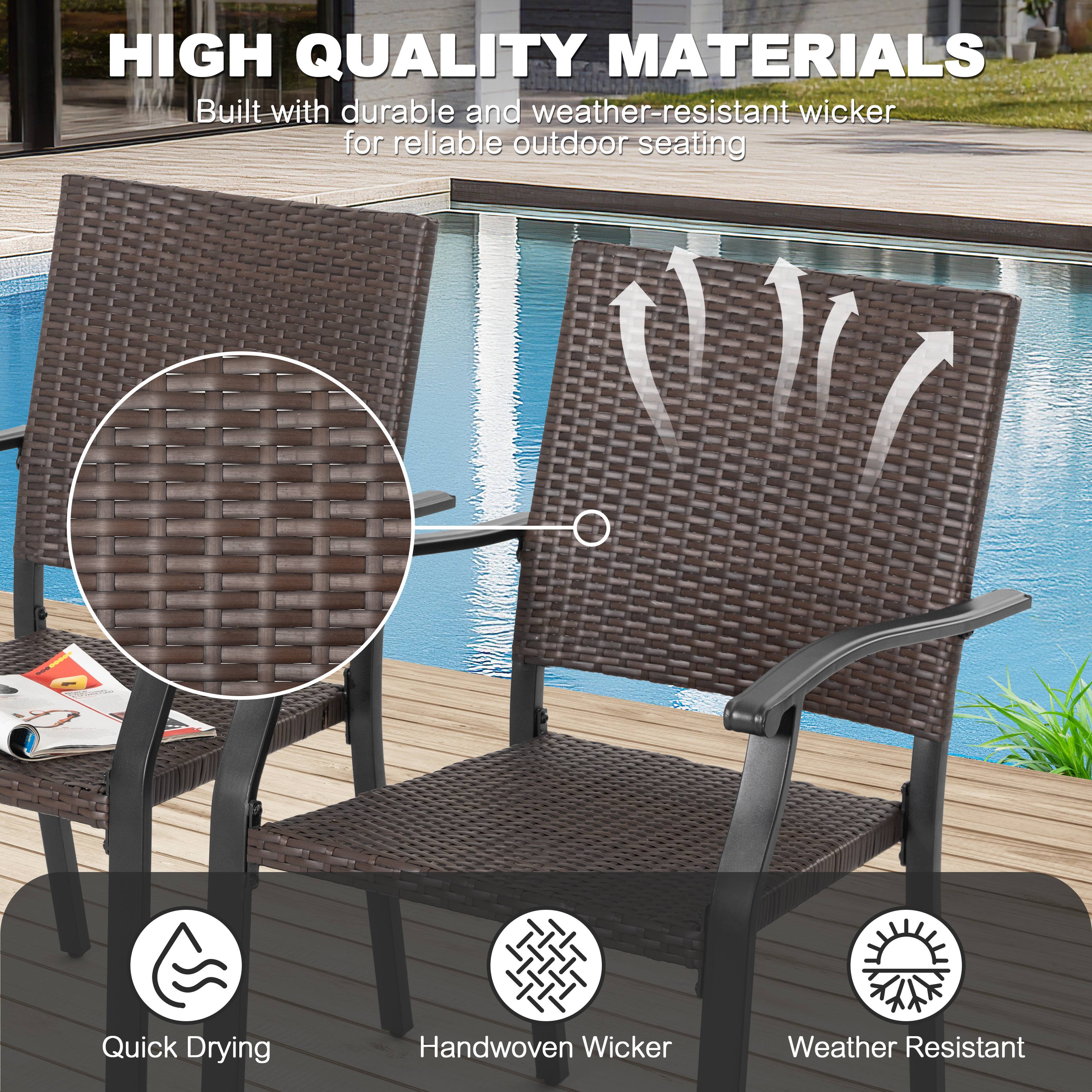 HIGH QUALITY MATERIALS  
Built with durable and weather-resistant wicker for reliable outdoor seating  

- Quick Drying  
- Handwoven Wicker  
- Weather Resistant