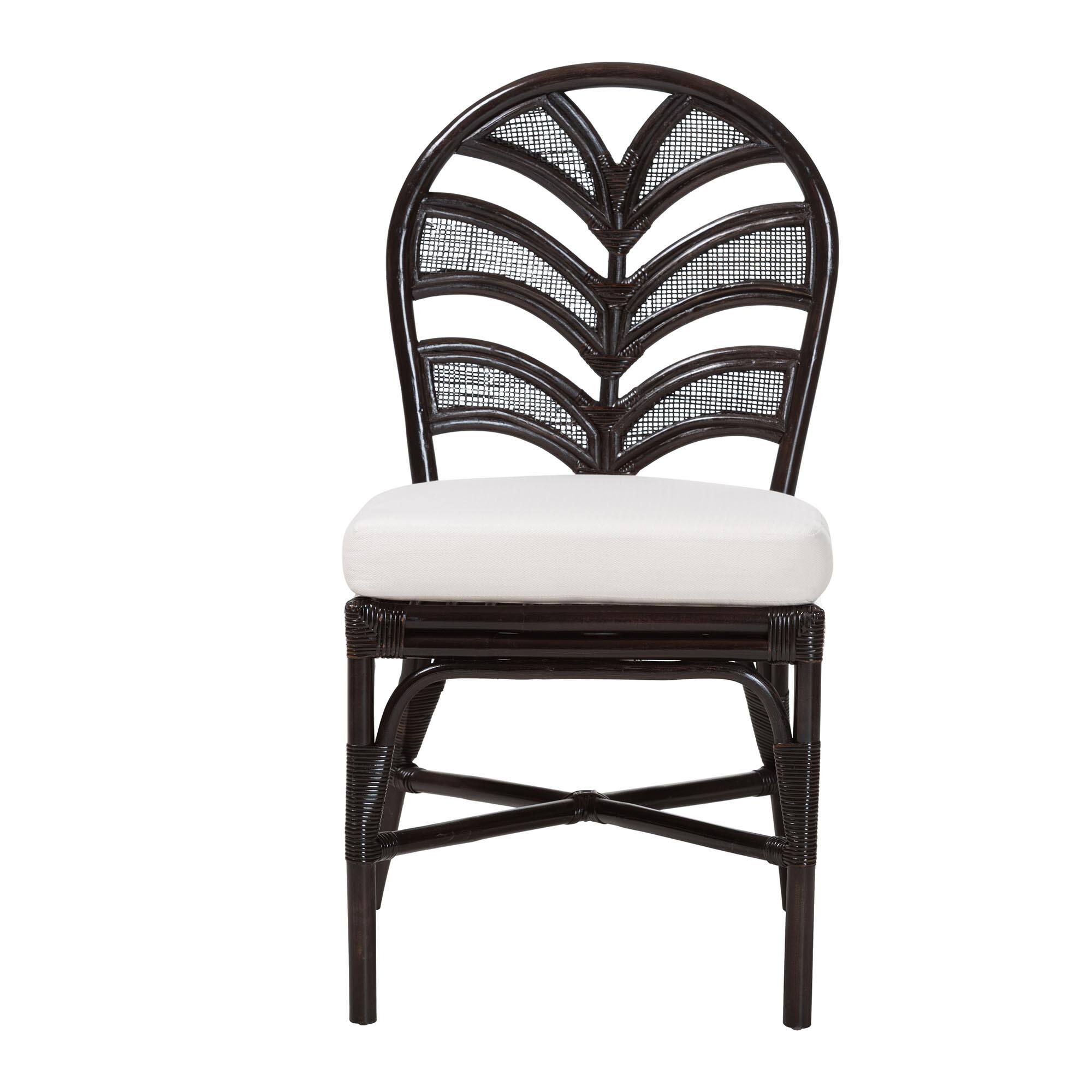 Angle. bali & pari - Niven Natural Rattan Dining Chair with Cushion - Handwoven Wicker Accent Chair with Banana Leaf Backrest Design - Espresso.
