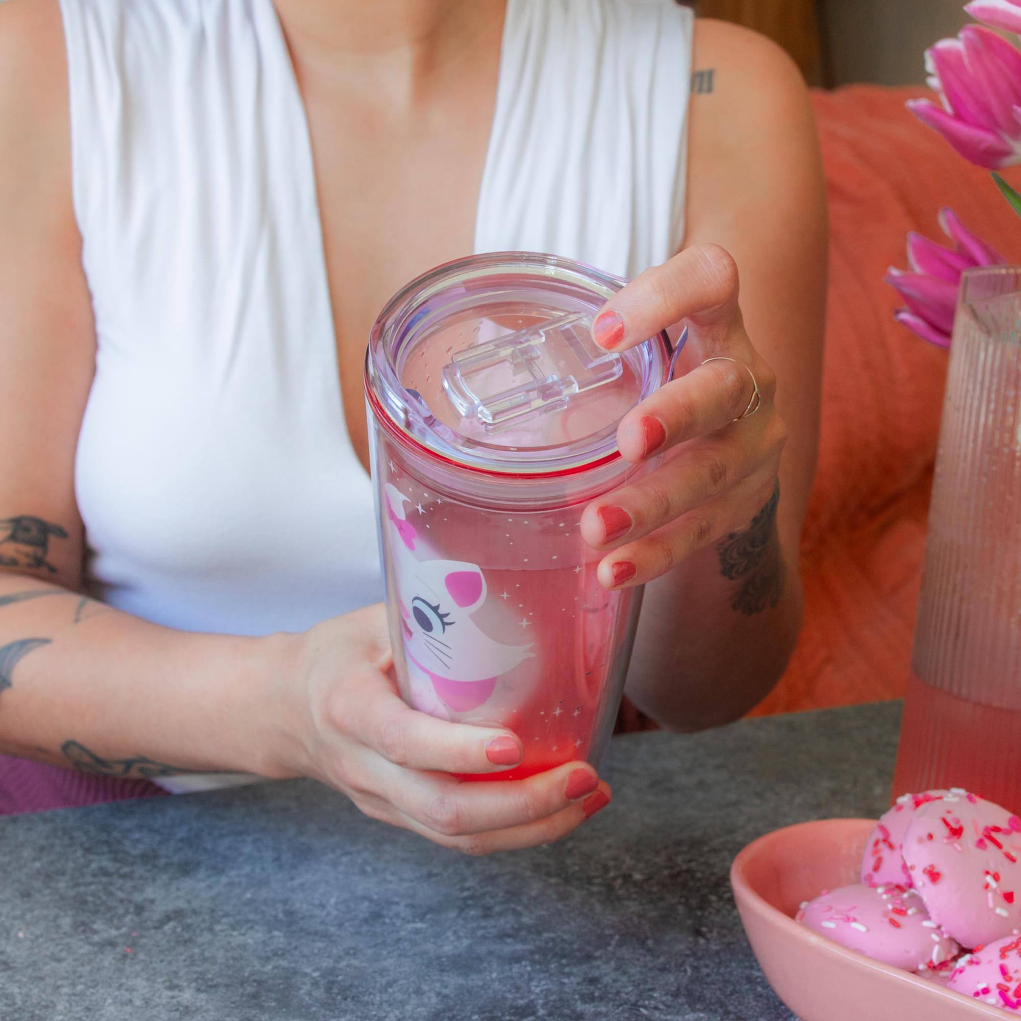 Alt View 2. Disney - Disney 100 The Aristocats Marie Plastic Travel Tumbler | Holds 20 Ounces - Pink.