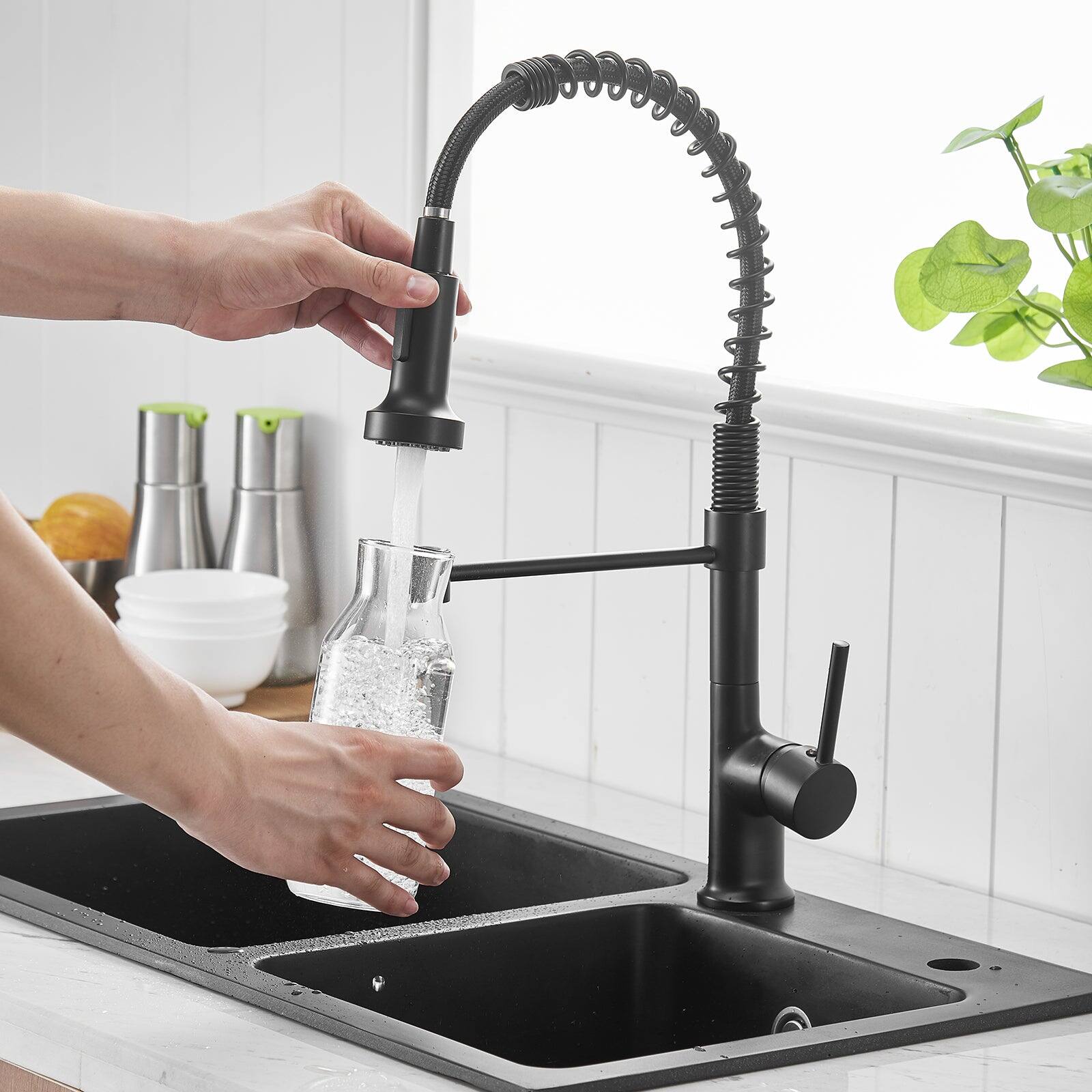 Alt View 6. Boyel Living - Brass Single Handle Pull Down Sprayer Kitchen Faucet Matte Black - Matte Black.