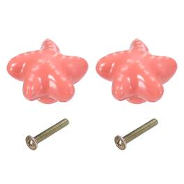 Unique Bargains - 2pcs Starfish Ceramic Cabinet Knobs, Decorative Drawer Pulls w/ Screws for Cupboards - Orange Pink