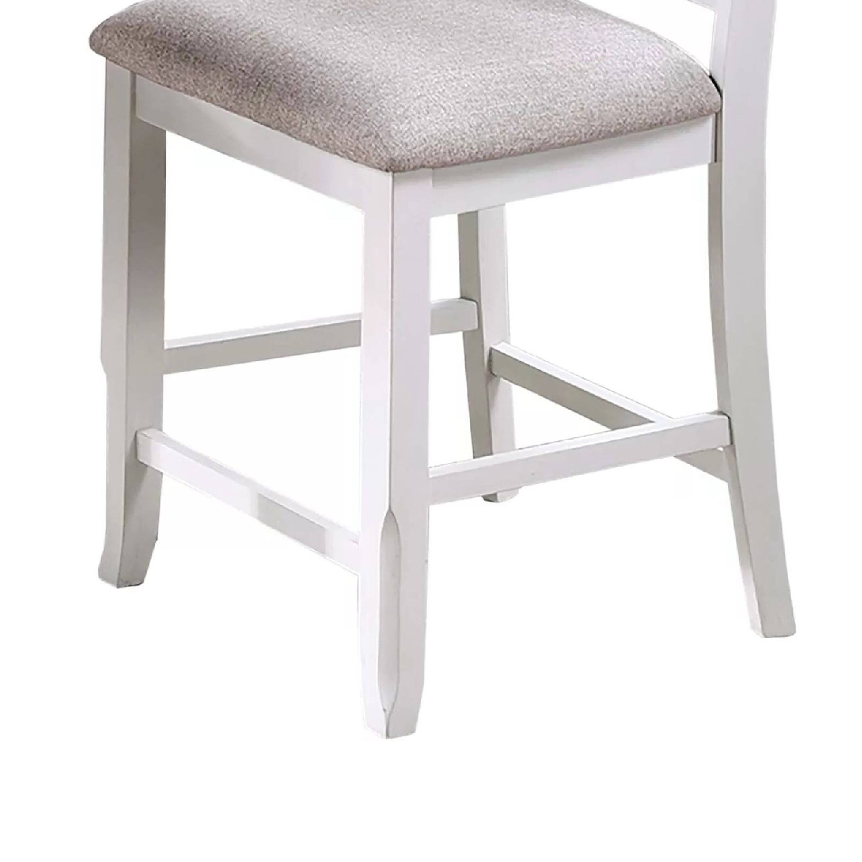 Alt View 3. Manhattan Lane - Keyan Counter Height Chair, Set of 2, Foam Gray Fabric Seat, Antique White Wood - Gray, White.