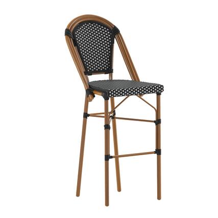Front. Flash Furniture - Bordeaux Stackable Indoor/Outdoor Bistro 30" High Barstool, Commercial Grade, Black/White and Bamboo Finish - Black.