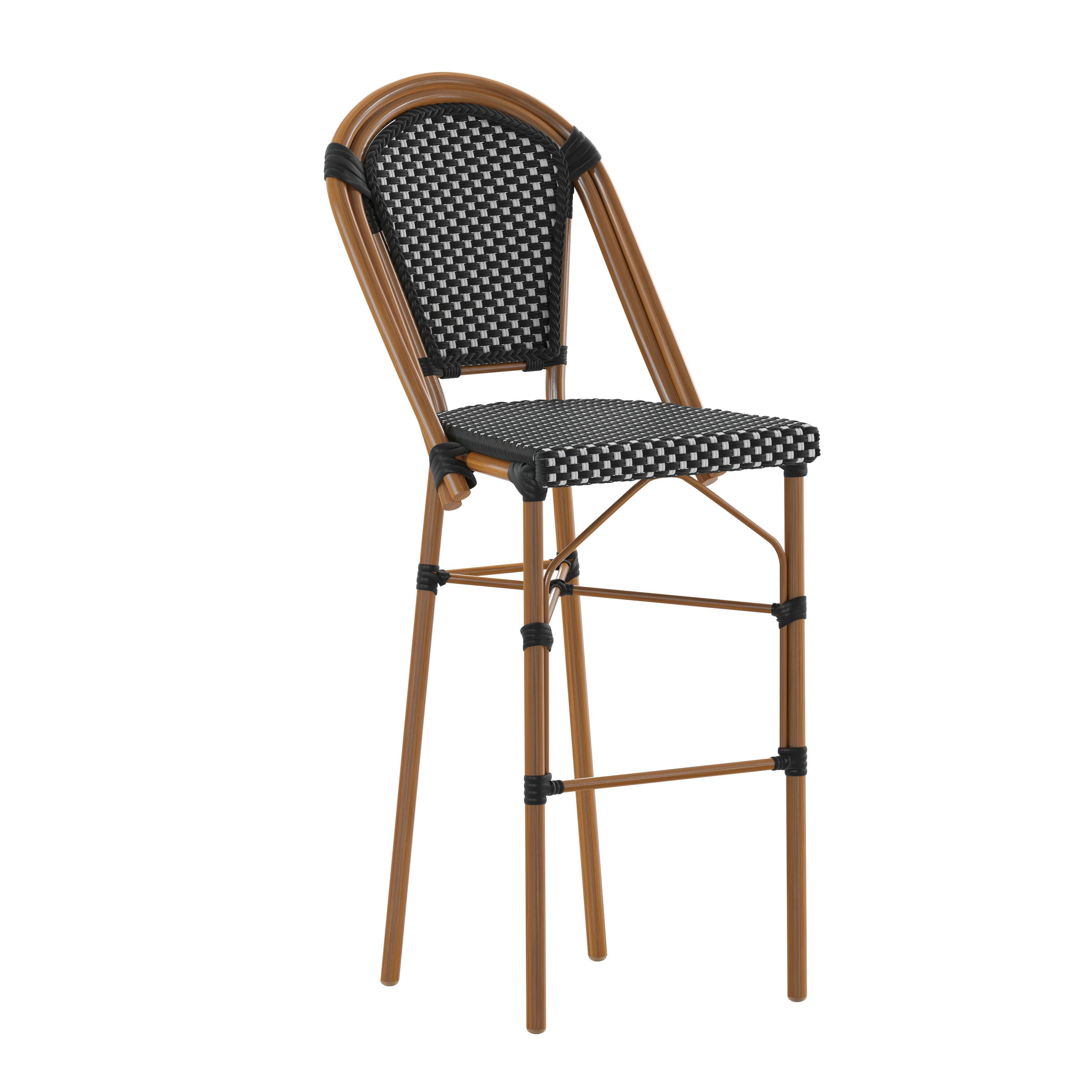 Front. Flash Furniture - Bordeaux Stackable Indoor/Outdoor Bistro 30" High Barstool, Commercial Grade, Black/White and Bamboo Finish - Black.
