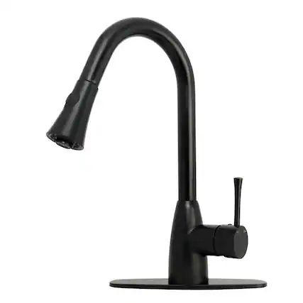 Front. Akicon - Akicon One-Handle Solid Brass Kitchen Faucet with Pull Down Sprayer in Matte Black - Matte Black.